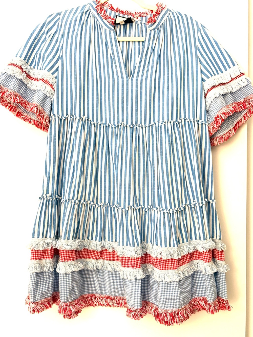 Tuckernuck Blue and Red Striped Tiered Mini Dress - Picture 1 of 7
